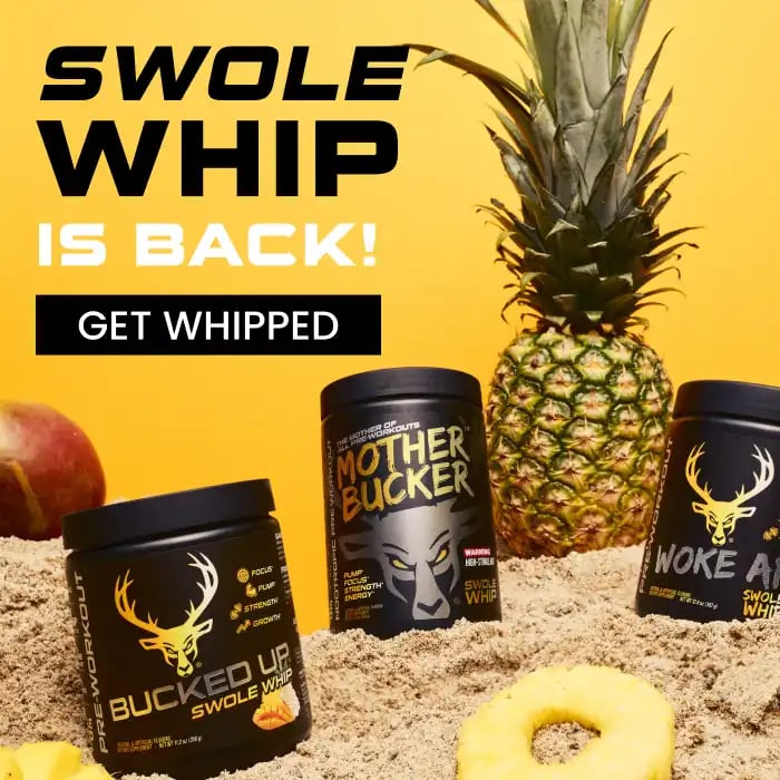 Swole Whip Text Reads "Swole Whip is Back! Get Whipped"