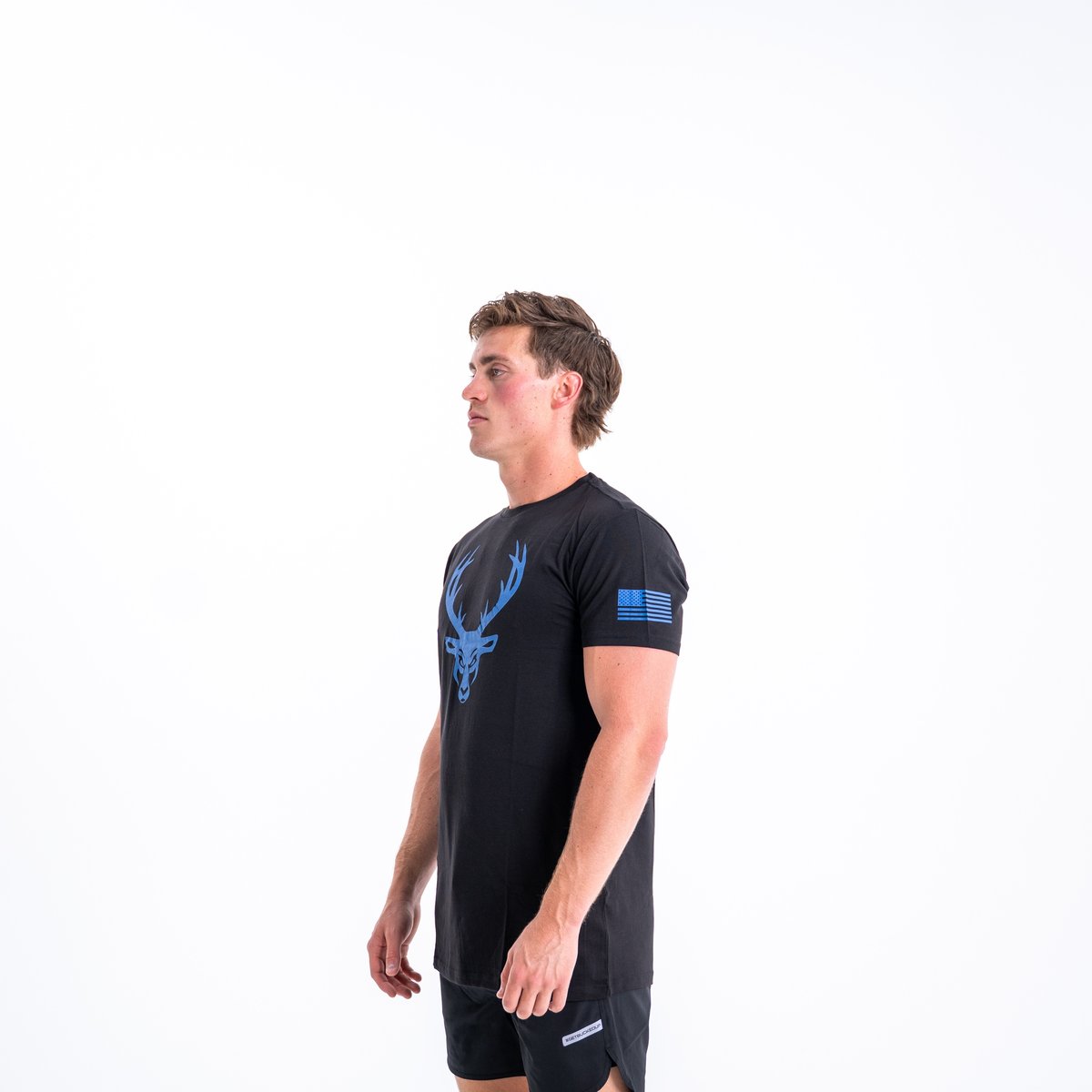 Image of Flag T-Shirt - Color - Black / Blue Logo - 2 / 5
