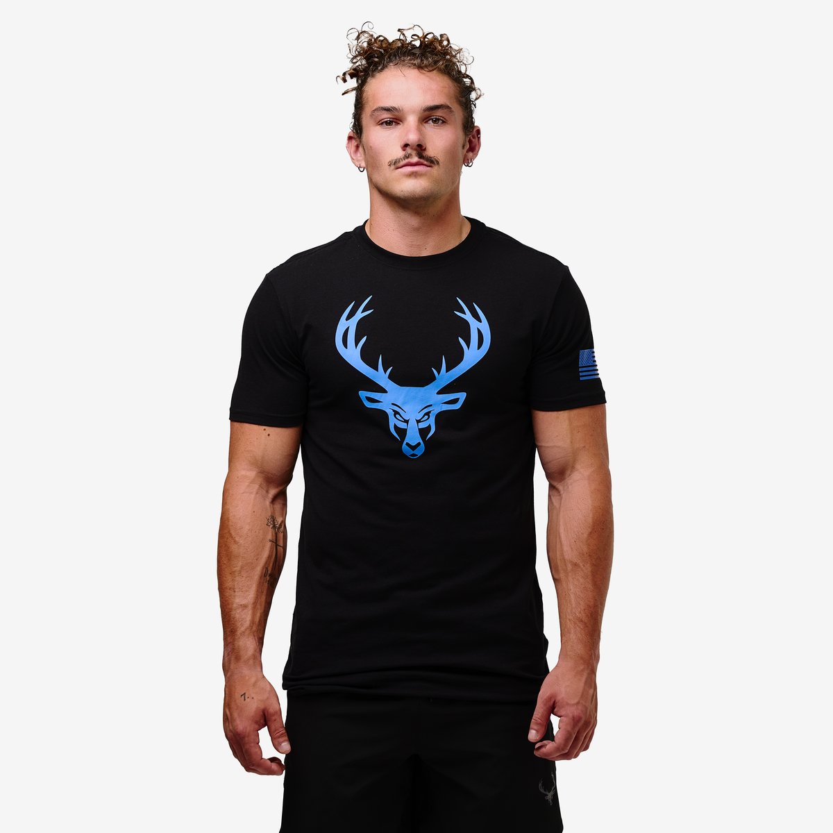 Image of Flag T-Shirt - Color - Black / Blue Logo