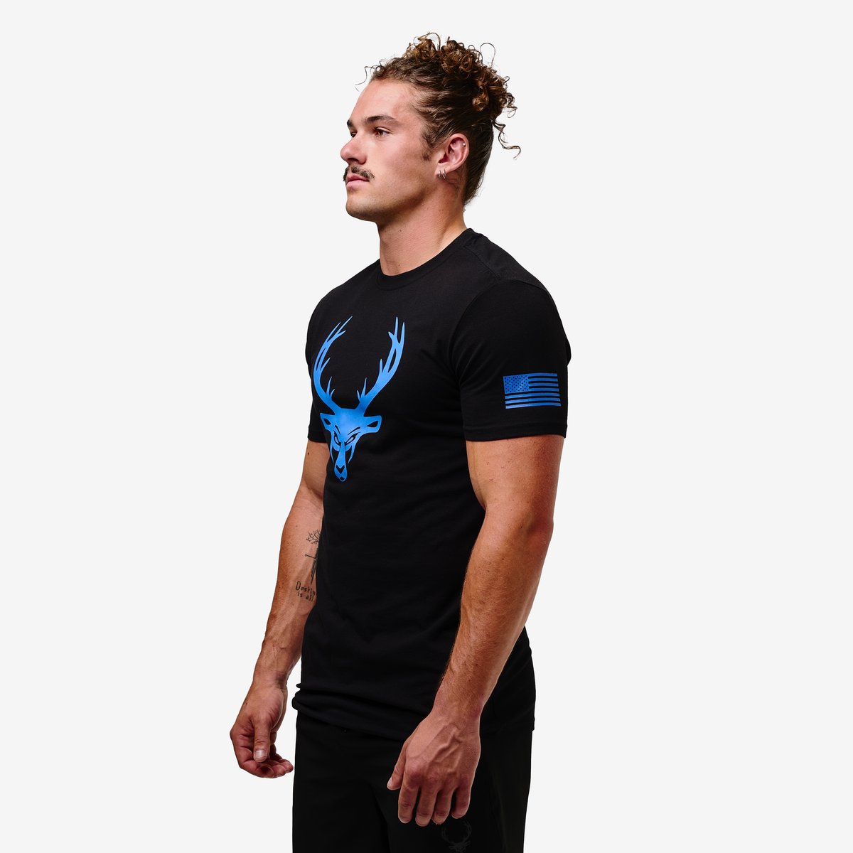 Image of Flag T-Shirt - Color - Black / Blue Logo