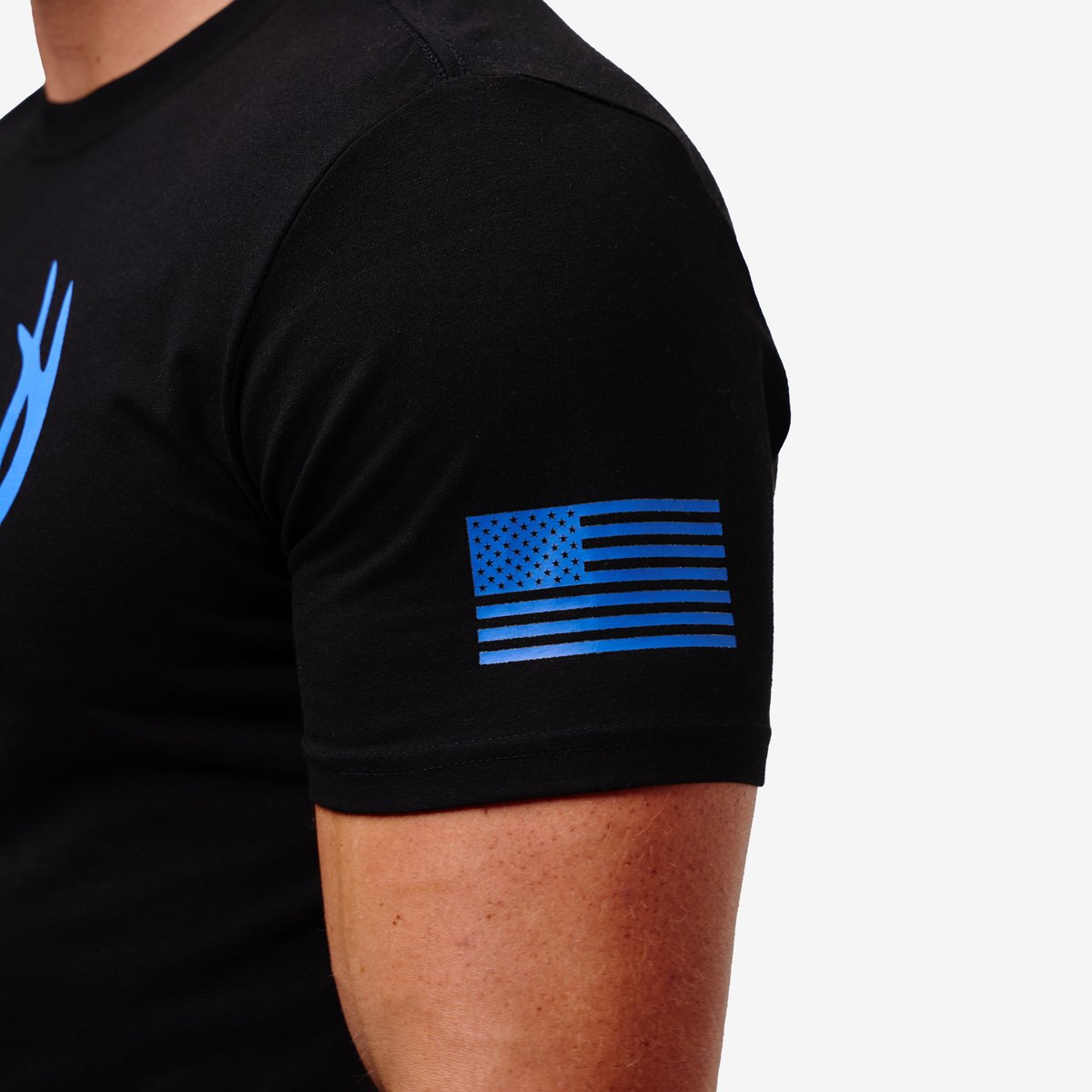 Image of Flag T-Shirt - Color - Black / Blue Logo