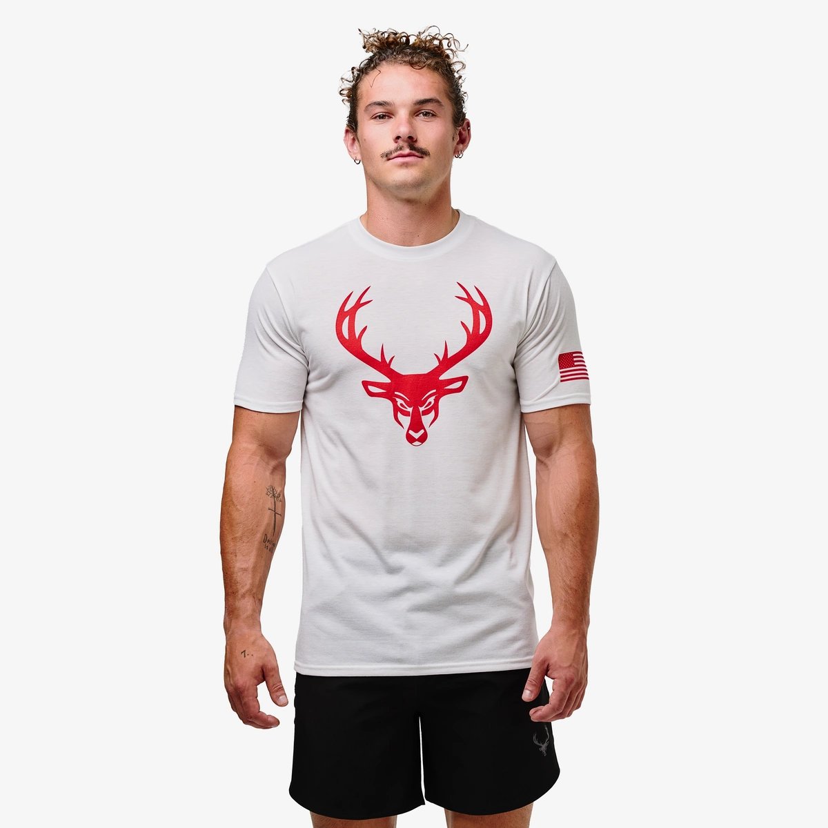 Image of Flag T-Shirt - Color - White - Red Logo - 1 / 6