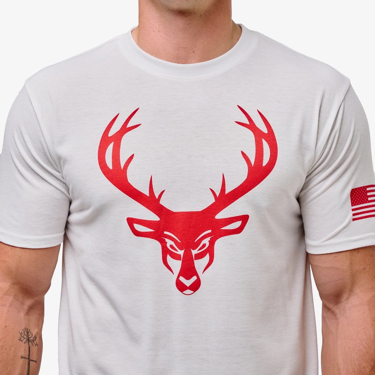 Image of Flag T-Shirt - Color - White - Red Logo - 4 / 6