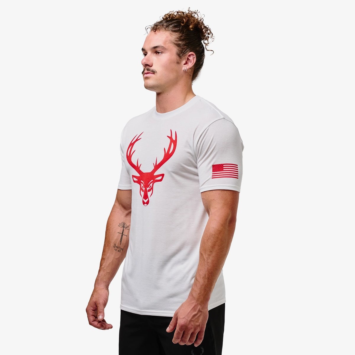 Image of Flag T-Shirt - Color - White - Red Logo - 2 / 6