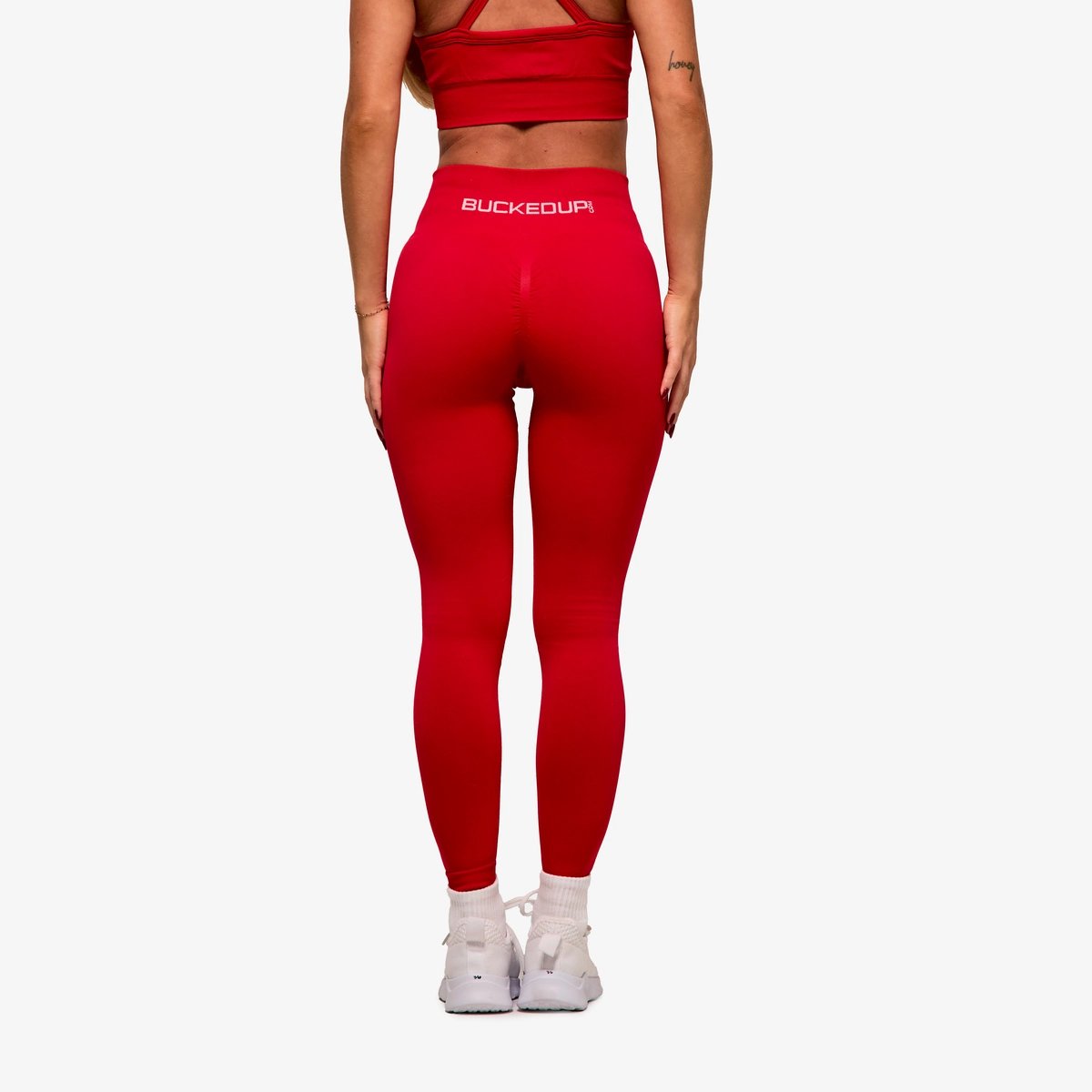 Image of In Motion Seamless Leggings - Color - Red / White Logo