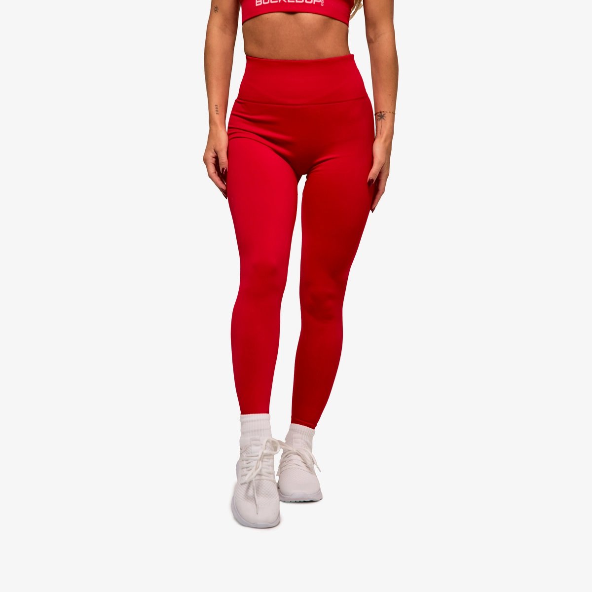 Image of In Motion Seamless Leggings - Color - Red / White Logo