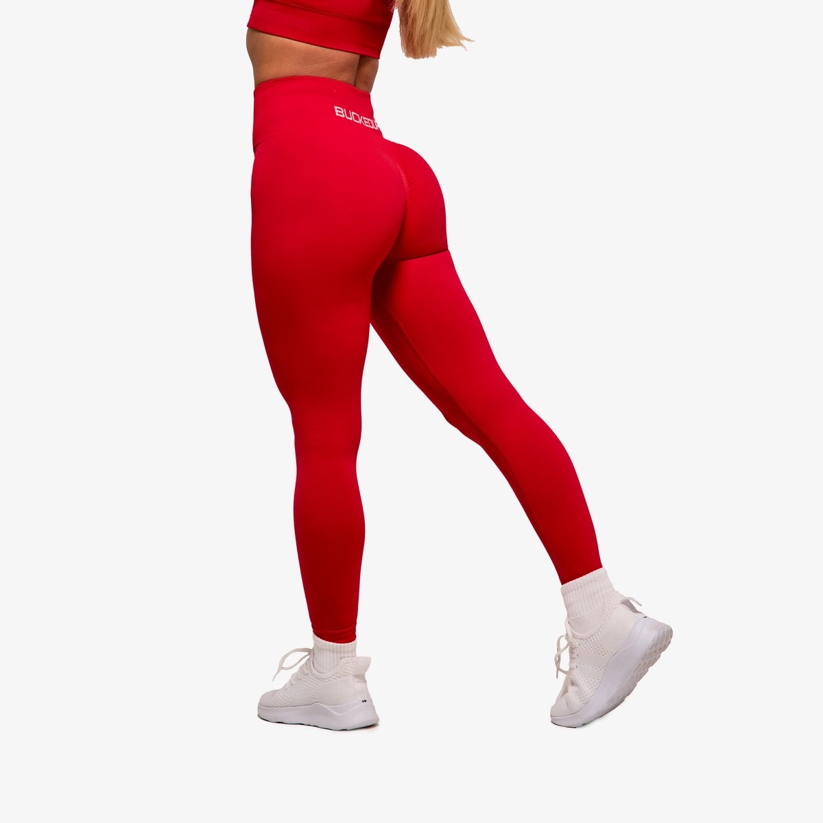 Image of In Motion Seamless Leggings - Color - Red / White Logo