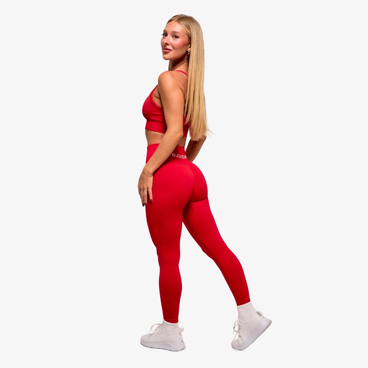 Image of In Motion Seamless Leggings - Color - Red / White Logo