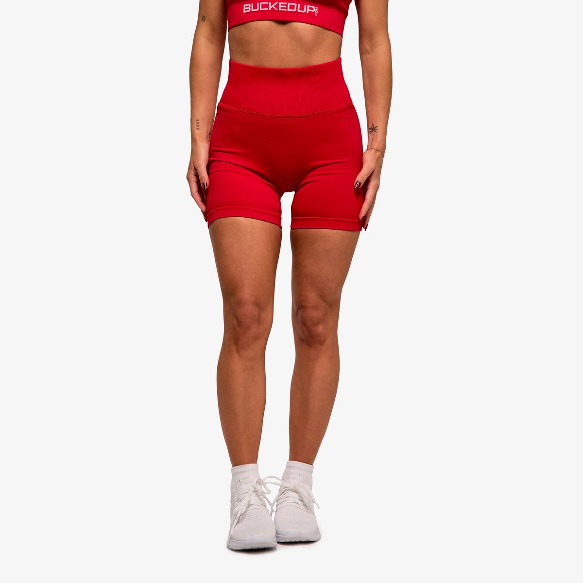 Image of In Motion Seamless Shorts - Color - Red / White Logo