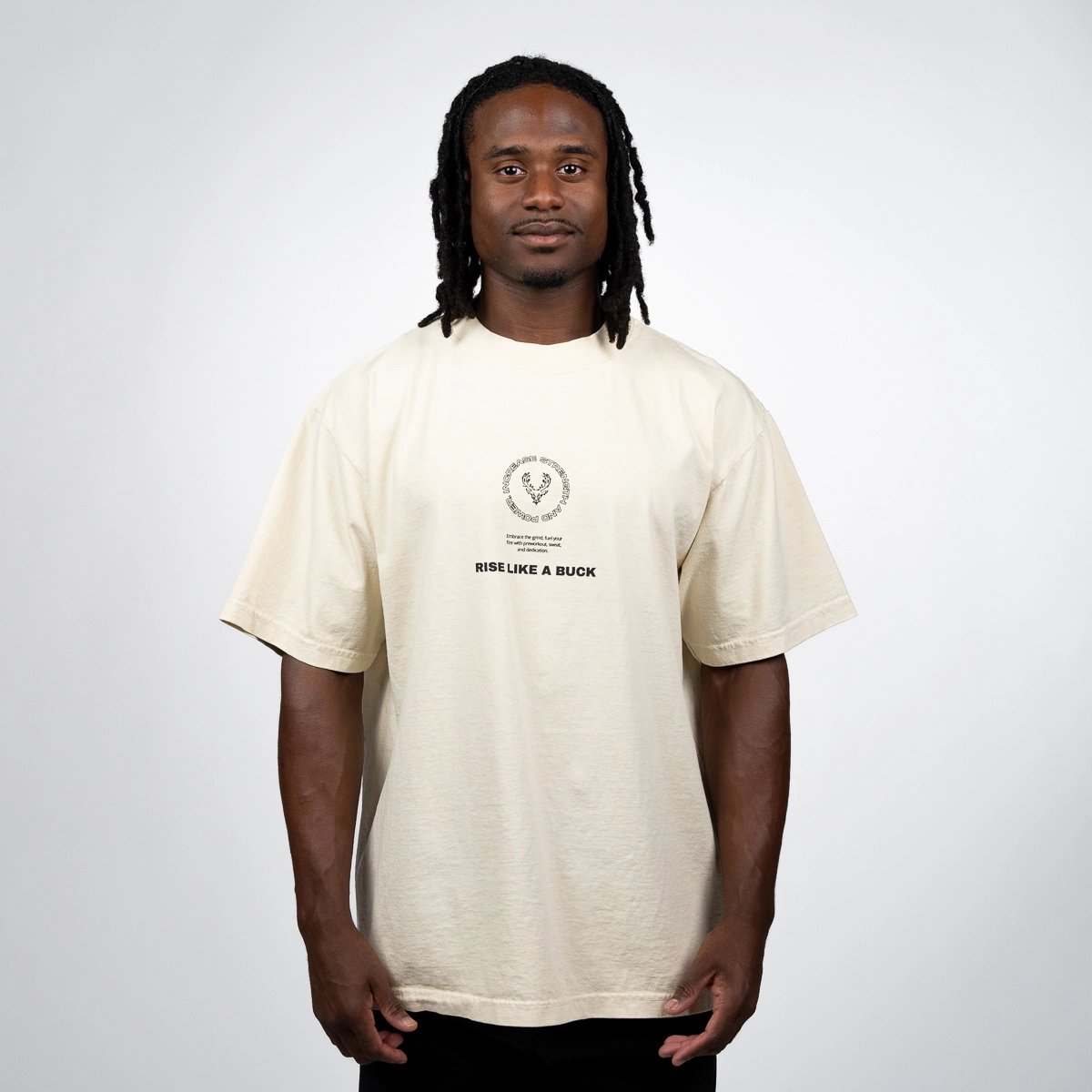 Image of Rise Like a Buck T-Shirt | Last Chance! - Color - Off-White / Black Logo - 2 / 5