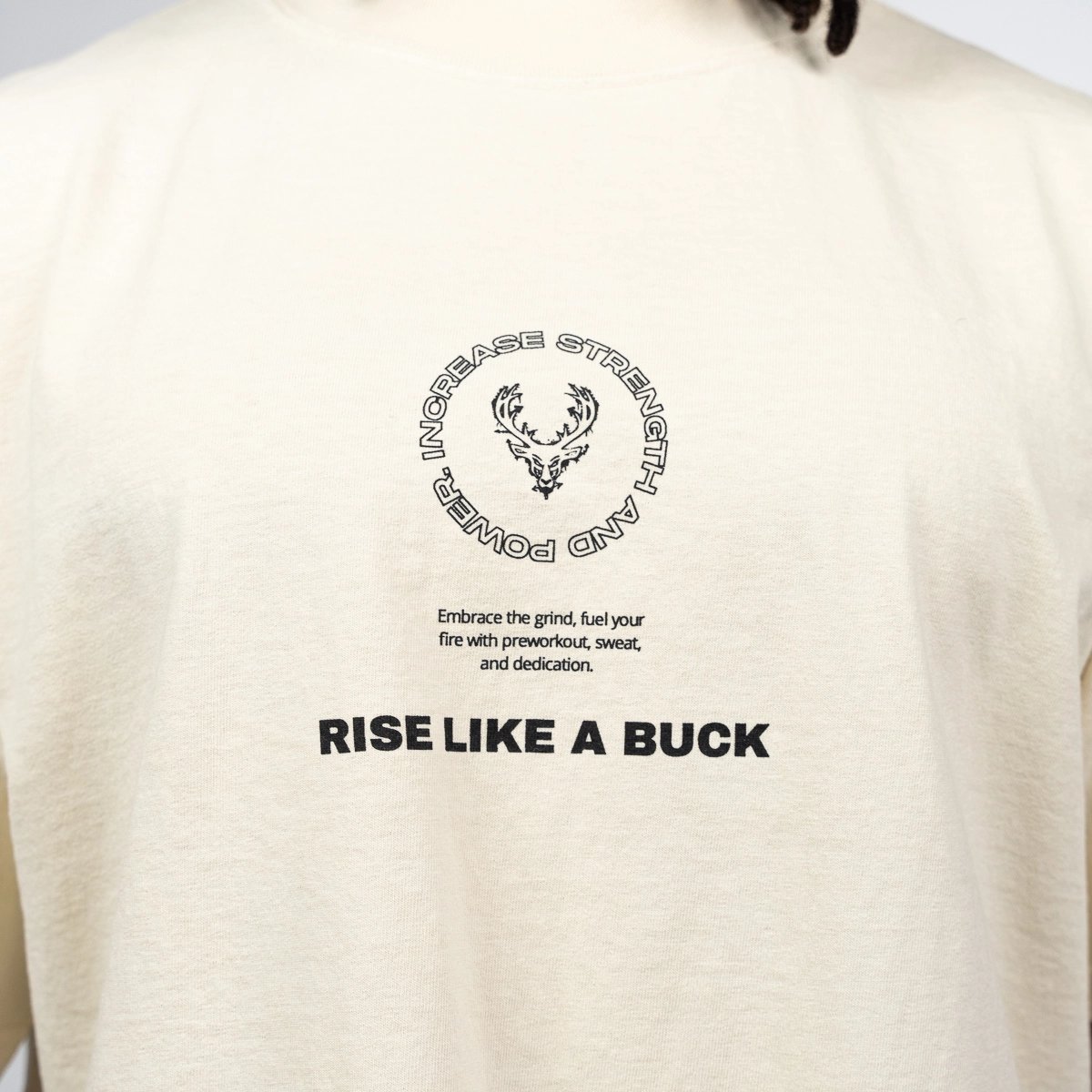 Image of Rise Like a Buck T-Shirt | Last Chance! - Color - Off-White / Black Logo - 4 / 5