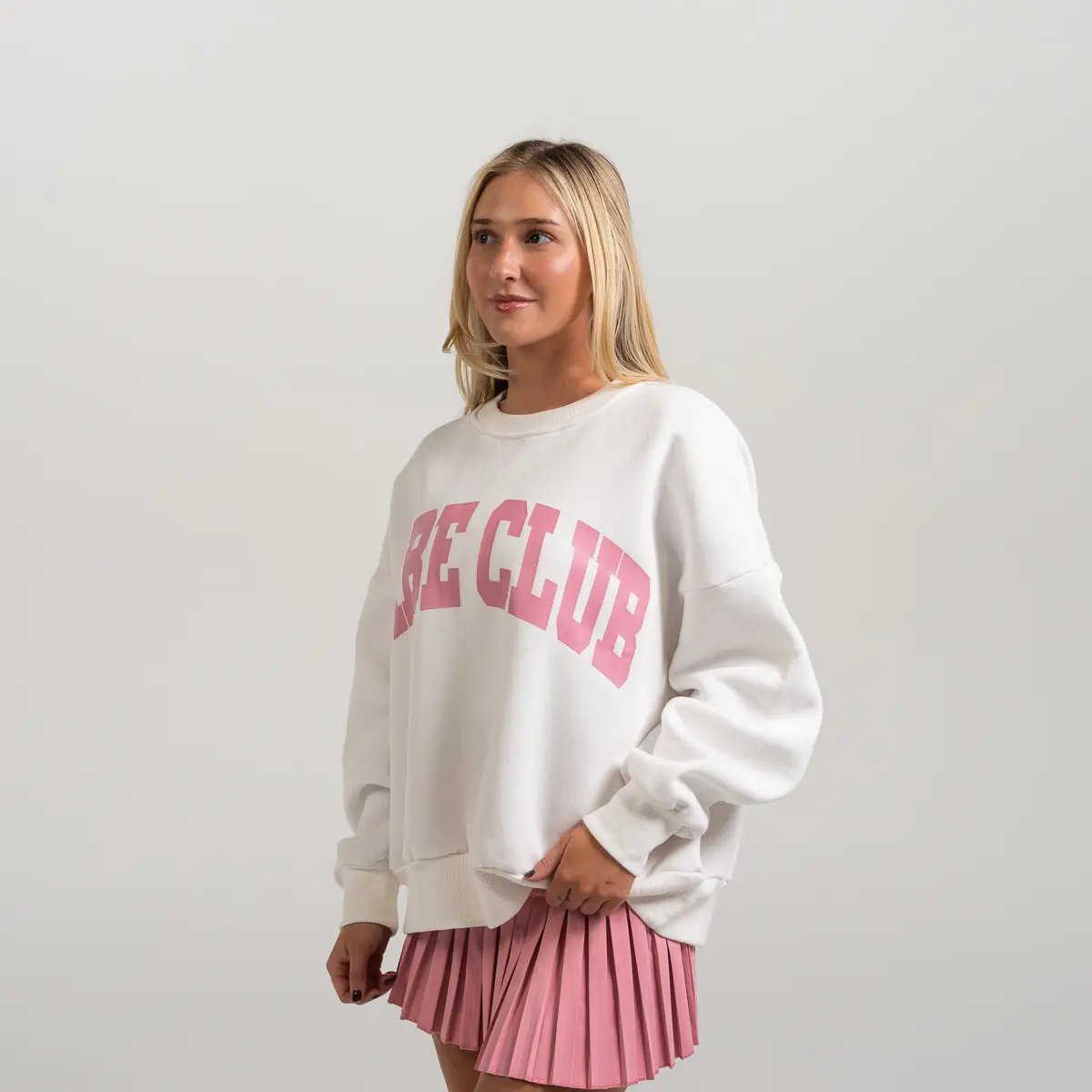 Image of Babe Club Crewneck - Oversized Crewneck Sweater - Color - White - Blush Logo