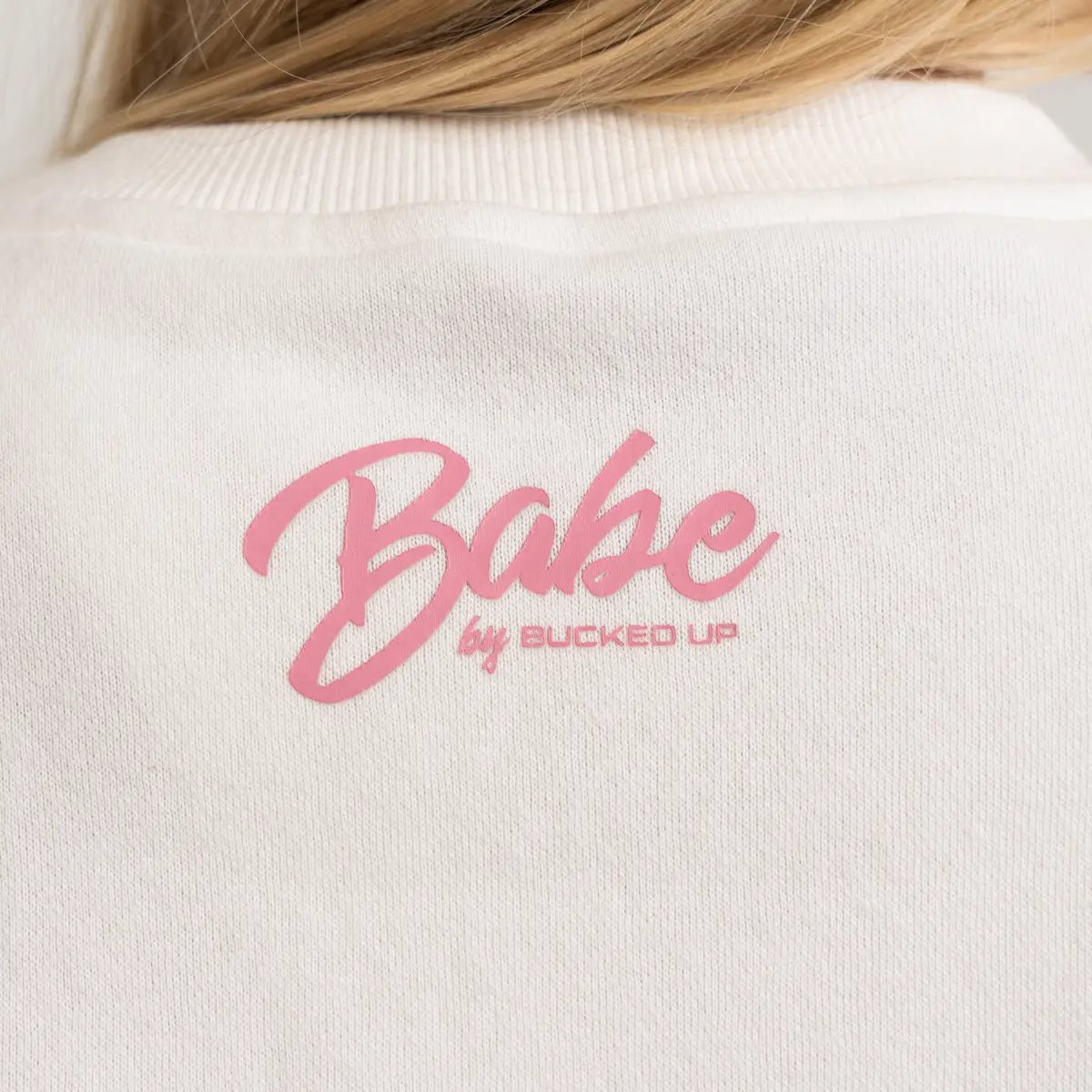 Image of Babe Club Crewneck - Oversized Crewneck Sweater - Color - White - Blush Logo