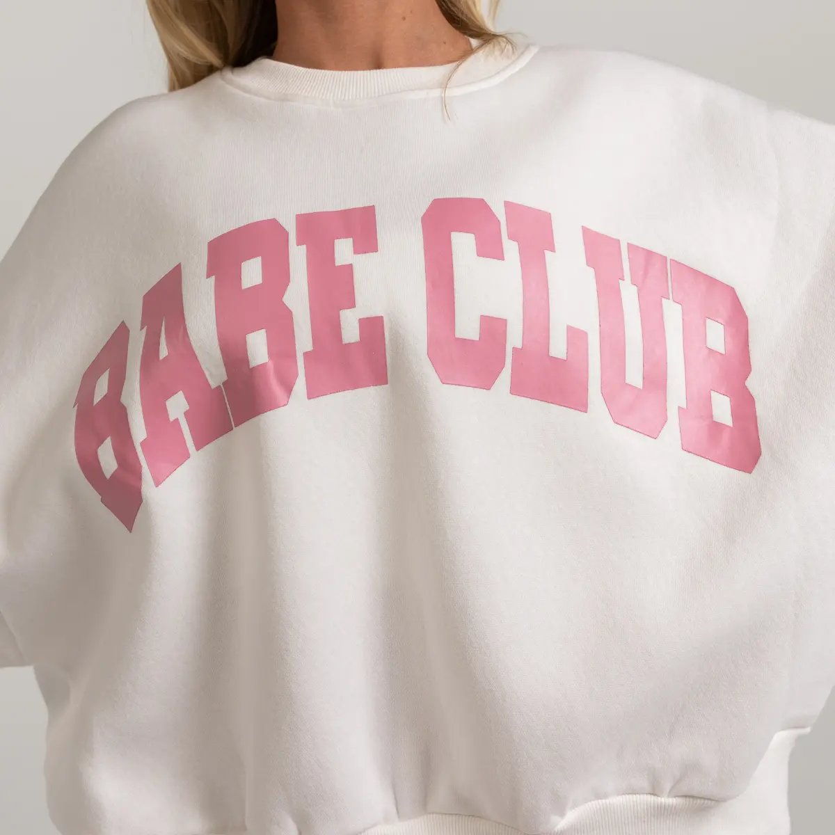 Image of Babe Club Crewneck - Oversized Crewneck Sweater - Color - White - Blush Logo
