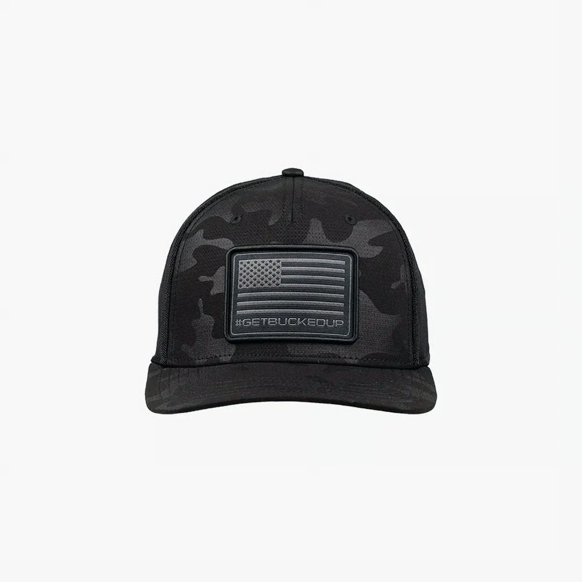 Image of Freedom Trucker Hat - Color - All Black Camo/Black Mesh - Flag Logo