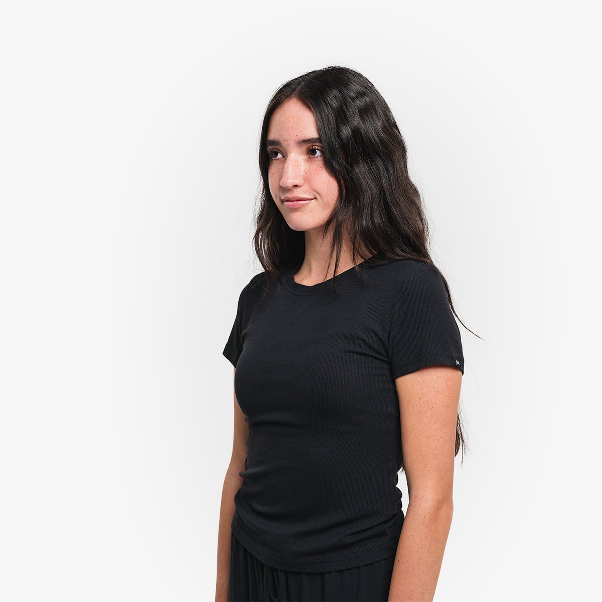 Image of Babe Ribbed Lounge T-Shirt - Color - Black - White Logo