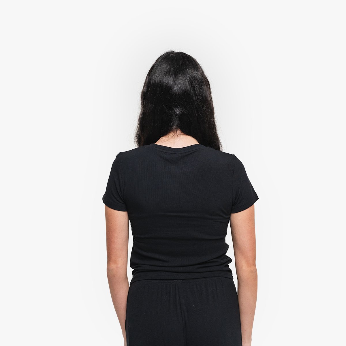 Image of Babe Ribbed Lounge T-Shirt - Color - Black - White Logo