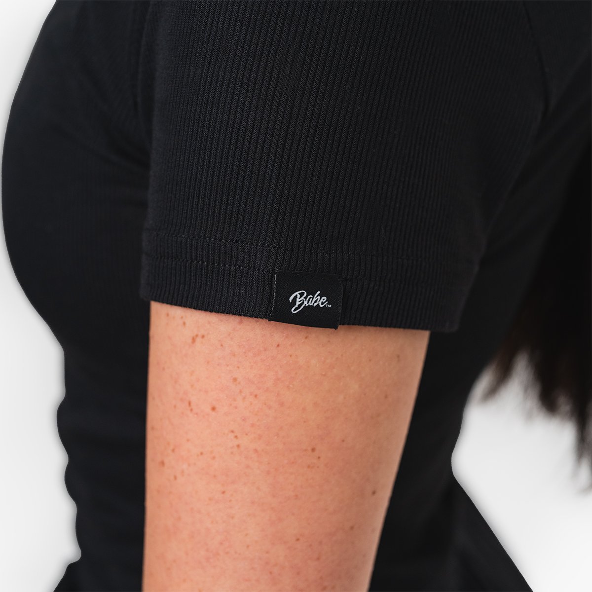 Image of Babe Ribbed Lounge T-Shirt - Color - Black - White Logo