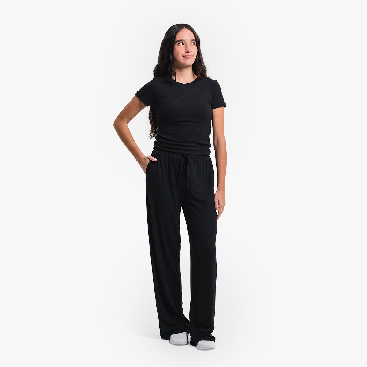 Image of Babe Ribbed Lounge T-Shirt - Color - Black - White Logo
