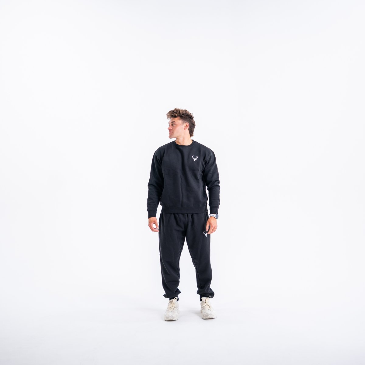 Image of Basic Crewneck - Men's - Color - Black - White Logo - 3 / 4