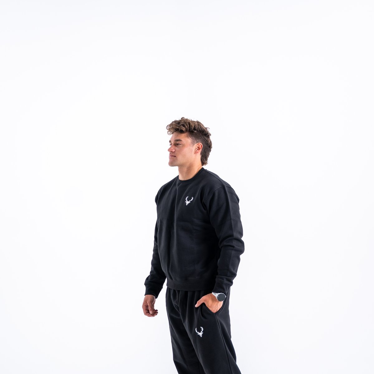 Image of Basic Crewneck - Men's - Color - Black - White Logo - 2 / 4