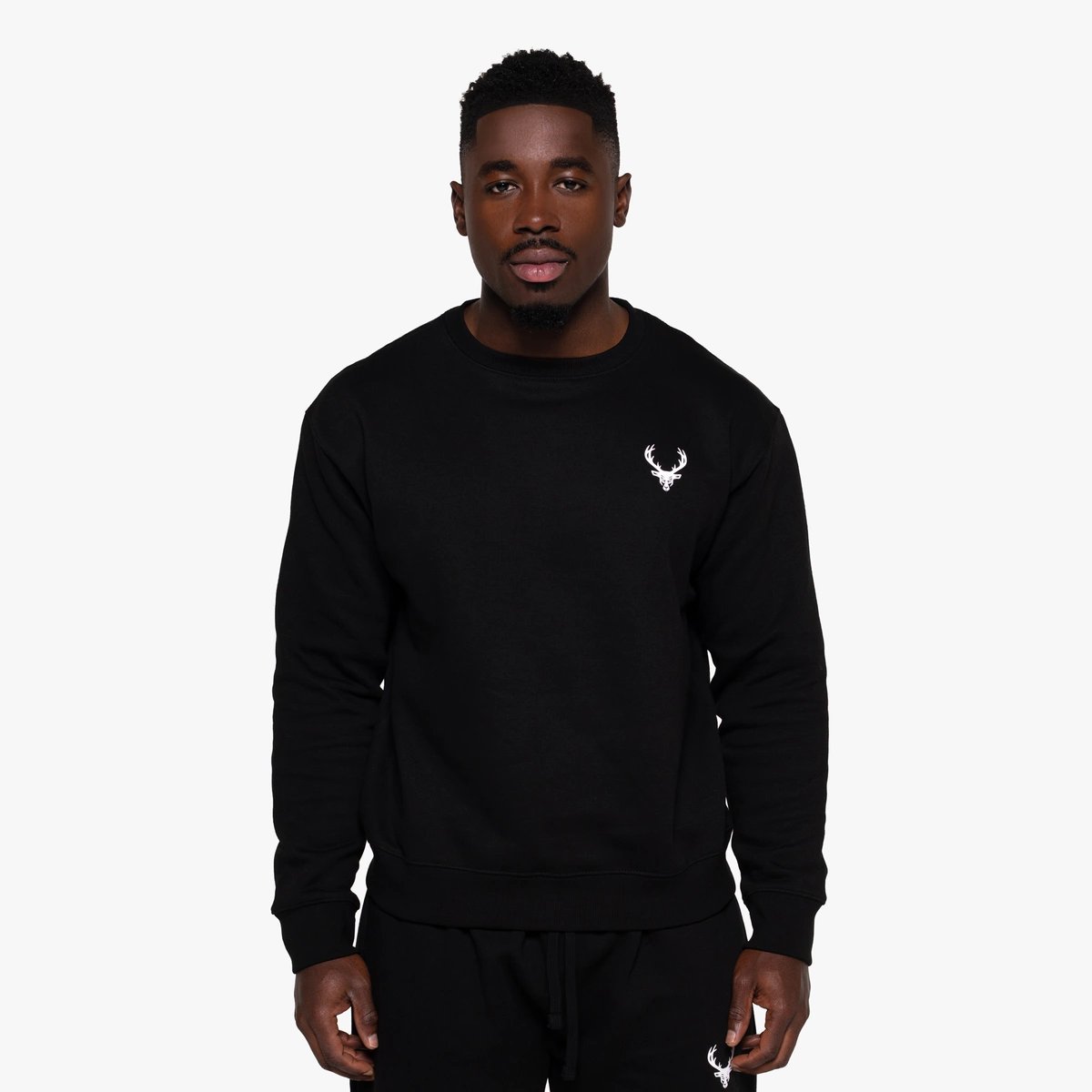 Image of Basic Crewneck - Men's - Color - Black - White Logo