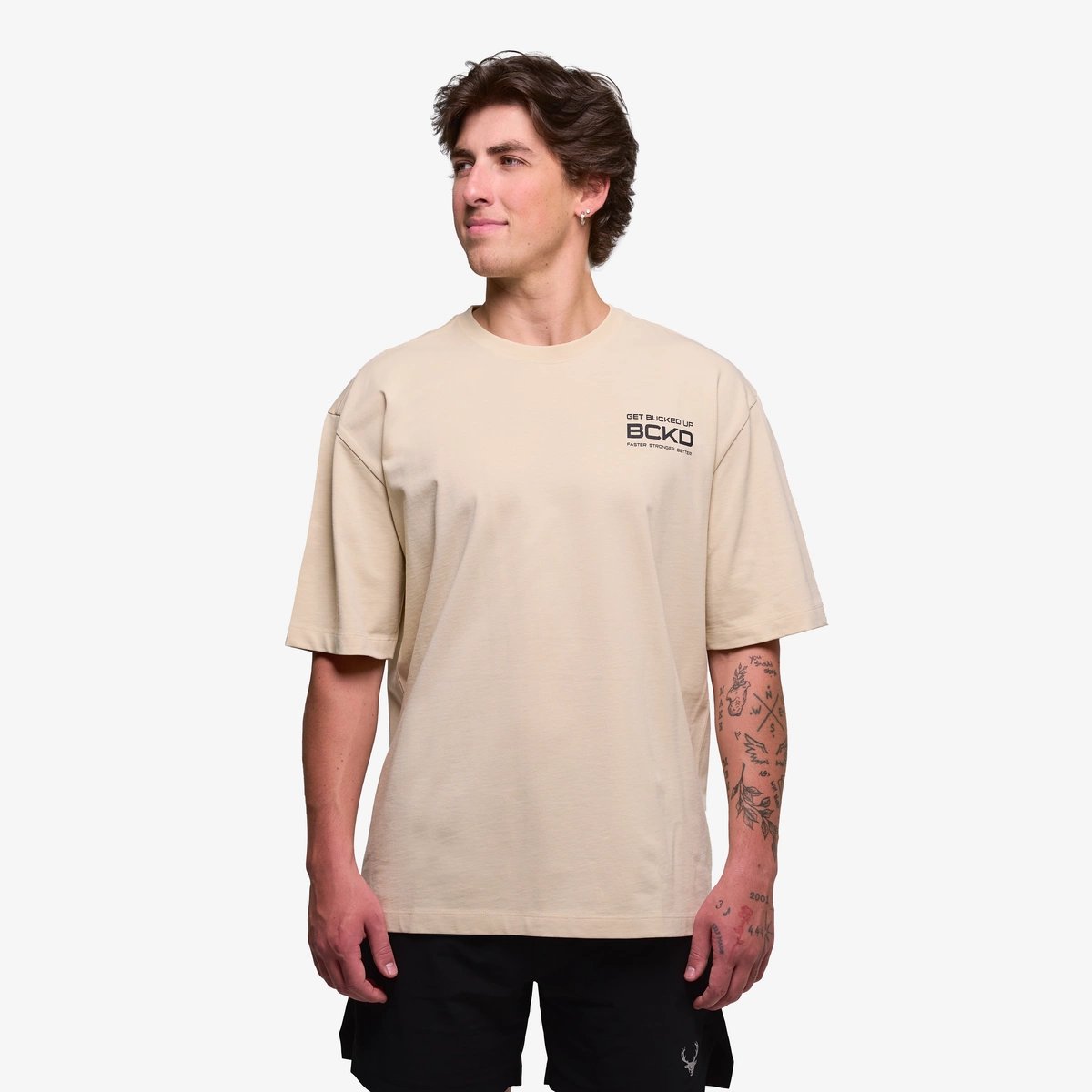 Image of Faster Stronger Better T-Shirt - Color - Tan - Black Logo - 6 / 8