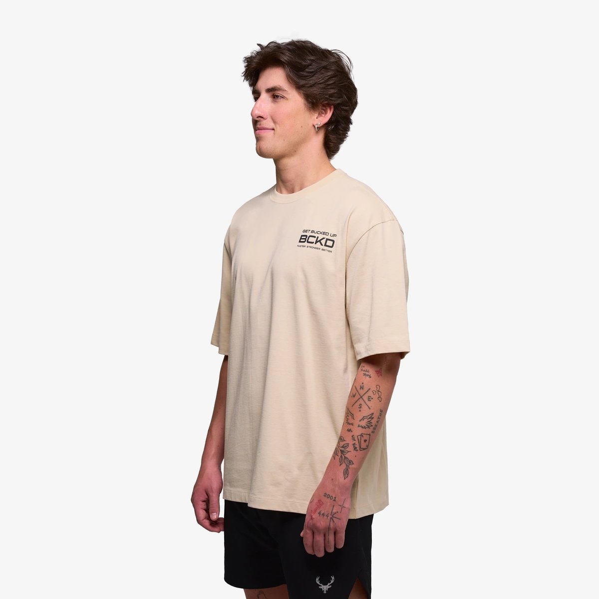 Image of Faster Stronger Better T-Shirt - Color - Tan - Black Logo - 5 / 8