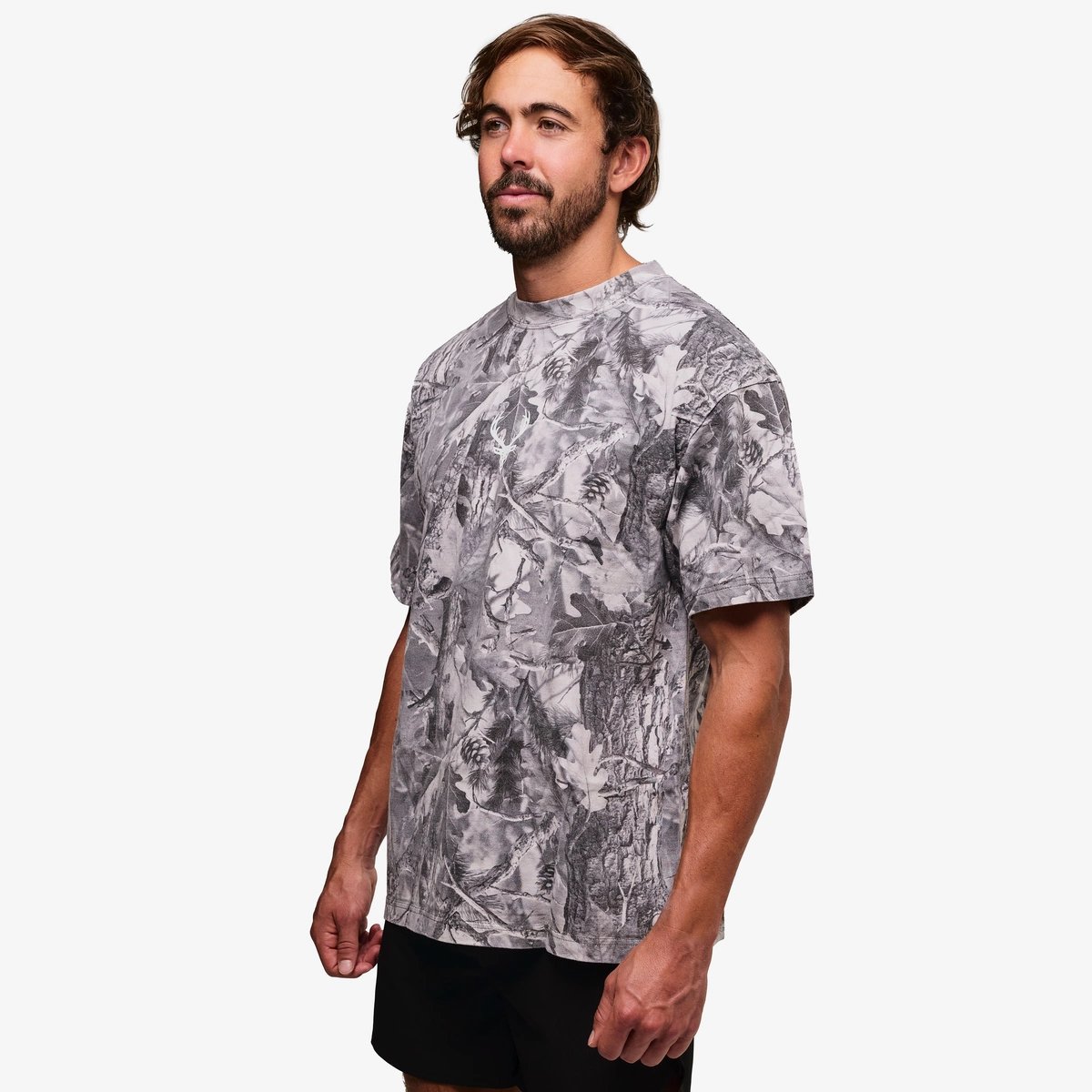 Image of Boxy Camo T-Shirt - Color - Gray - White Logo