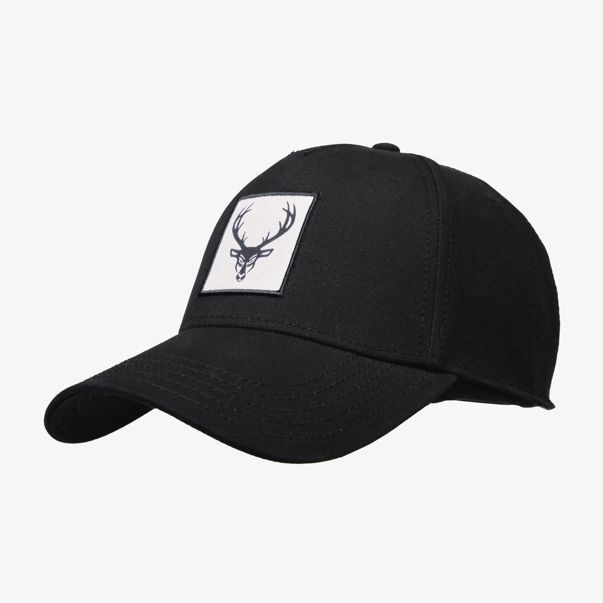 Image of Buck 5-Panel Mid Profile Baseball Hat - Color - Black / Black Logo