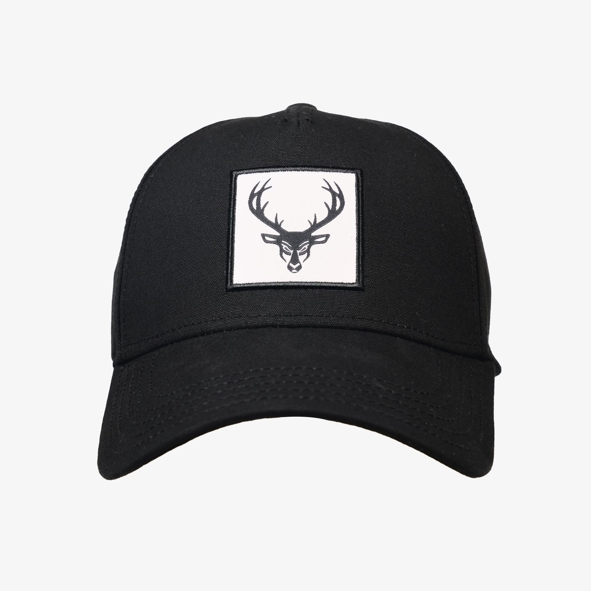 Image of Buck 5-Panel Mid Profile Baseball Hat - Color - Black / Black Logo