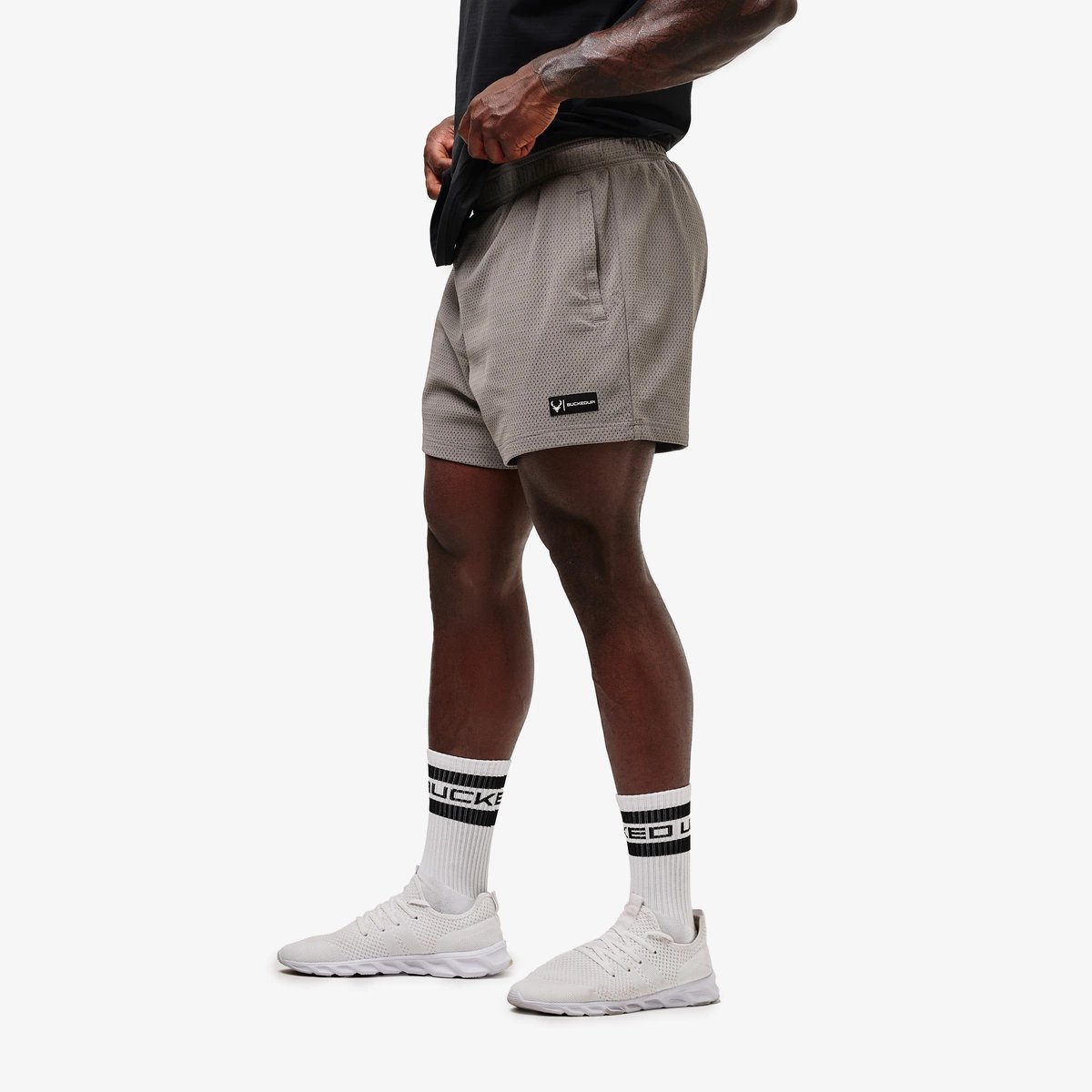 Image of Mesh Short 5" - Color - Gray / Black Logo - 7 / 12
