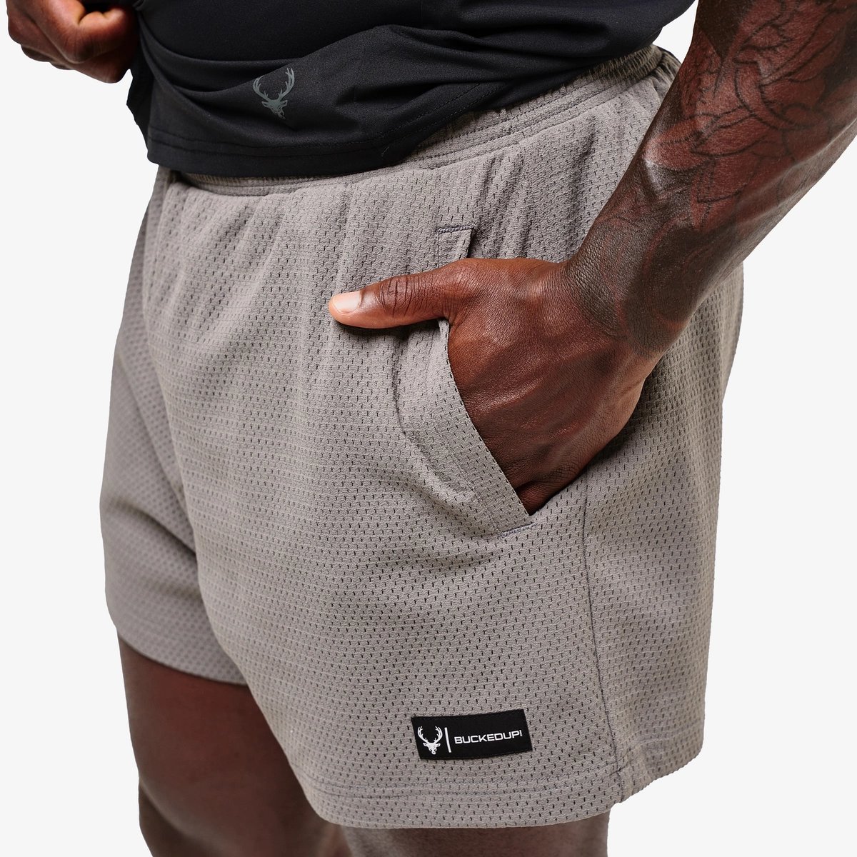 Image of Mesh Short 5" - Color - Gray / Black Logo - 10 / 12