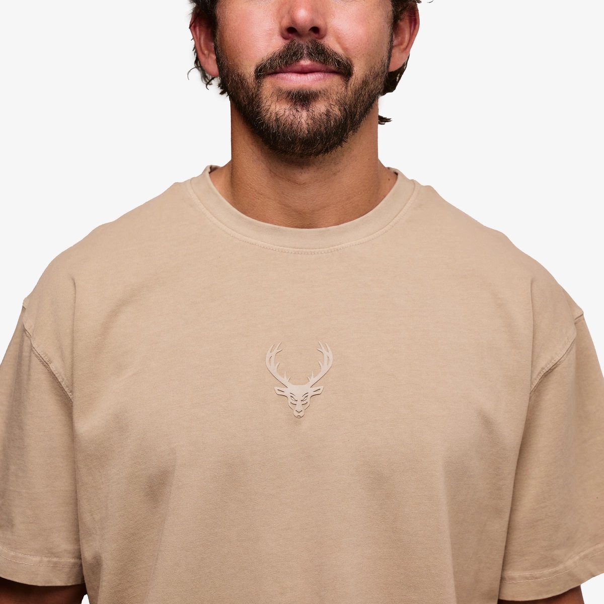 Image of Heavyweight Pump Cover T-Shirt | Last Chance! - Color - Warm Oat / Tan Logo - 14 / 15