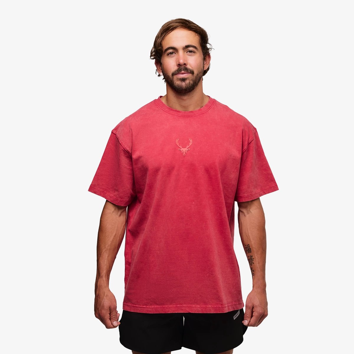 Image of Heavyweight Pump Cover T-Shirt | Last Chance! - Color - Pomegranate / Red Logo - 7 / 15