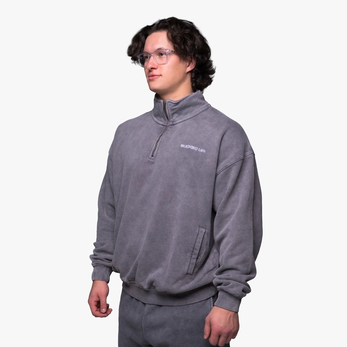 Image of Off Duty Half Zip - Color - Washed Gray - White Logo - 2 / 6