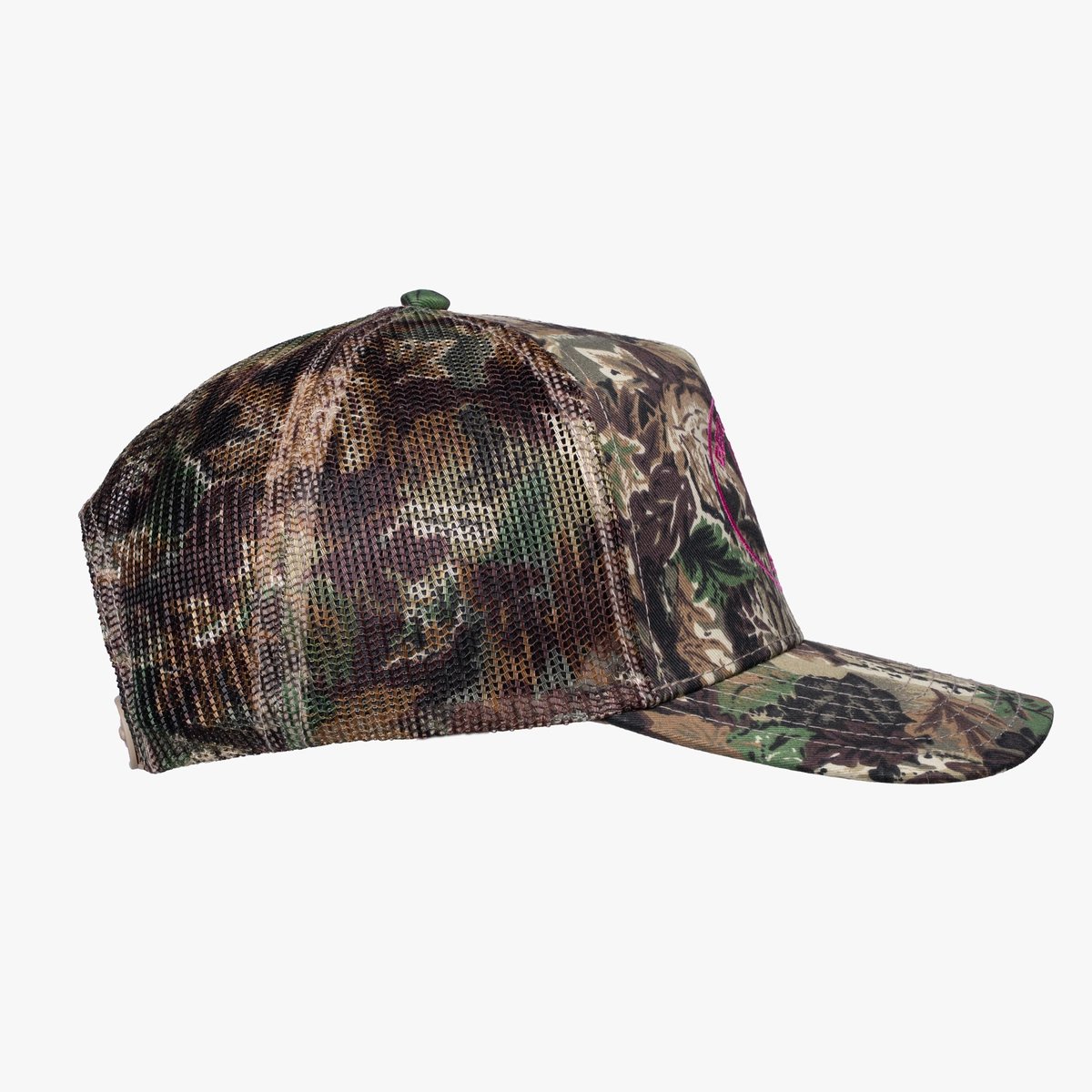 Image of Trucker Hat - Camo - Color - Green Camo - Pink Embroidered Logo - 9 / 14
