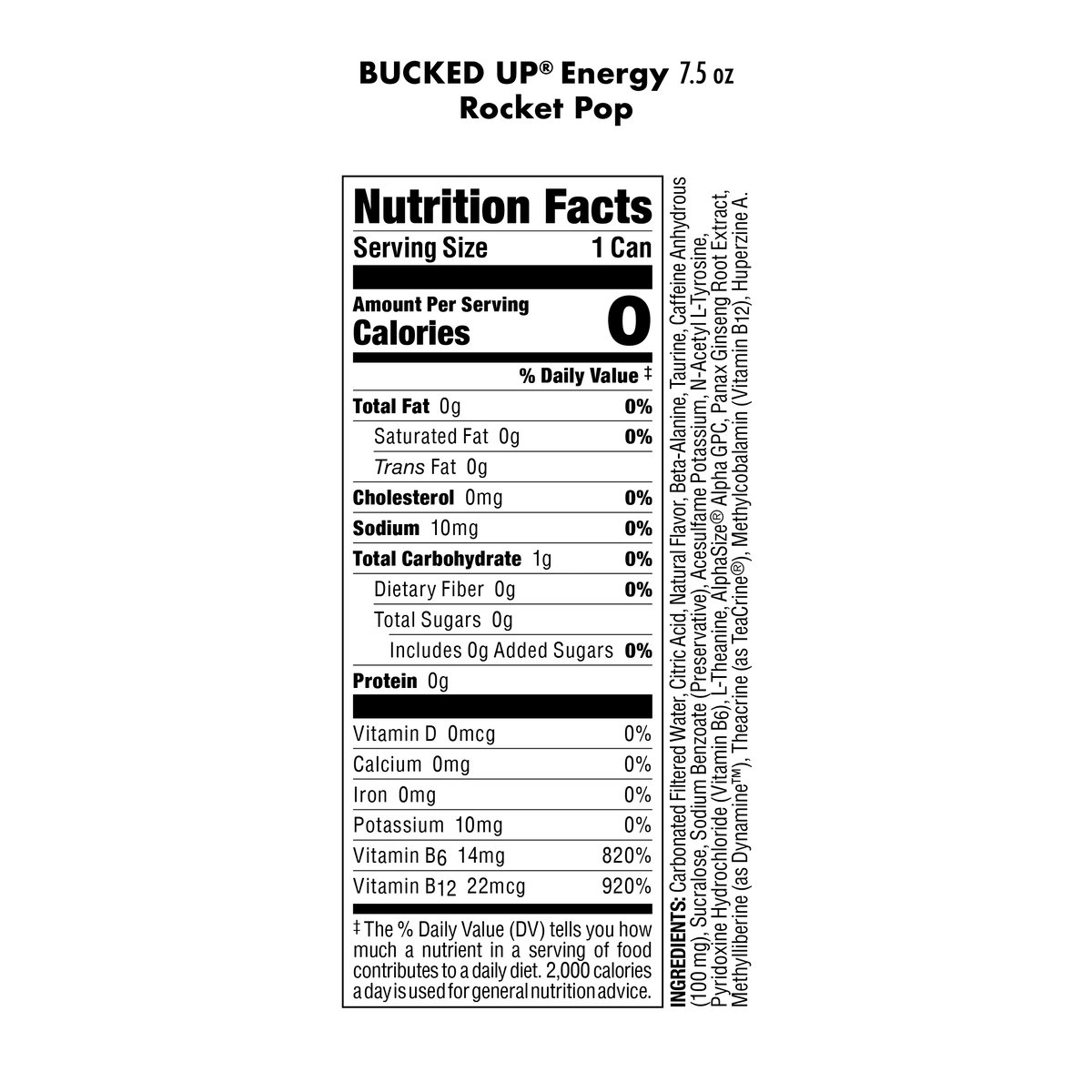 Image of Bucked Up Mini Energy Drink (7.5 oz) | 100 mg Caffeine | 1 Case / 24 Cans - Flavor - Rocket Pop (Blue Raspberry/Lime/Cherry)