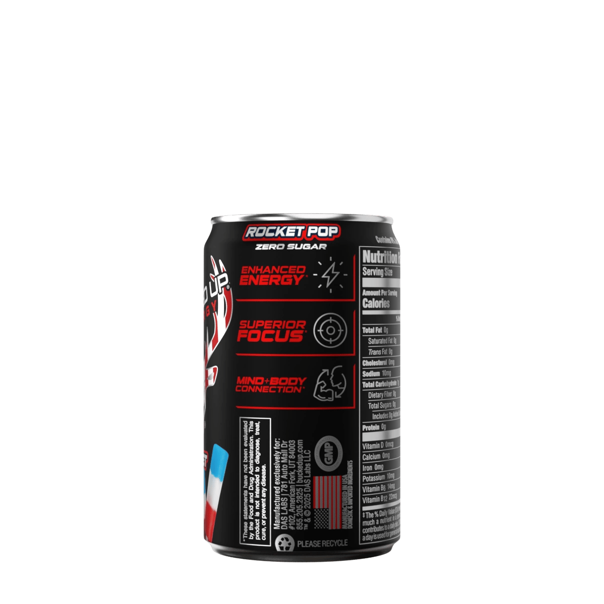 Image of Bucked Up Mini Energy Drink (7.5 oz) | 100 mg Caffeine | 1 Case / 24 Cans - Flavor - Rocket Pop (Blue Raspberry/Lime/Cherry)