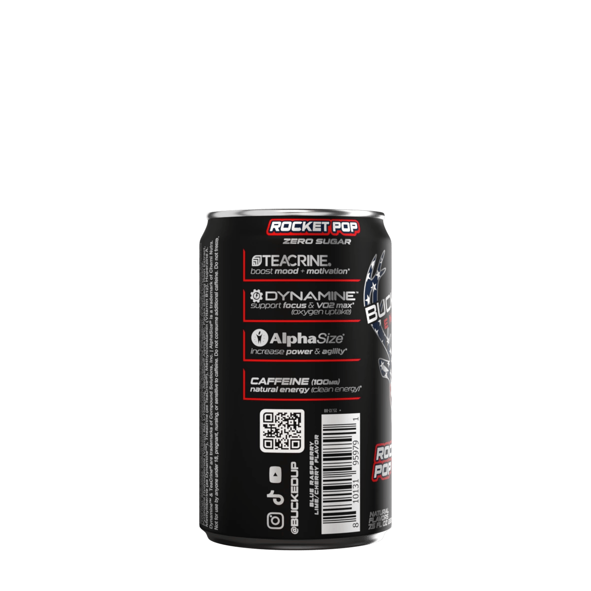 Image of Bucked Up Mini Energy Drink (7.5 oz) | 100 mg Caffeine | 1 Case / 24 Cans - Flavor - Rocket Pop (Blue Raspberry/Lime/Cherry)