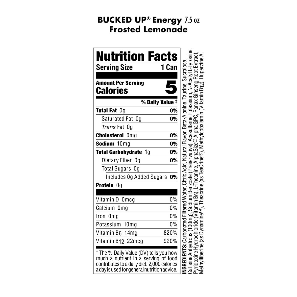 Image of Bucked Up Mini Energy Drink (7.5 oz) | 100 mg Caffeine | 1 Case / 24 Cans - Flavor - Frosted Lemonade (Lemonade/Vanilla)