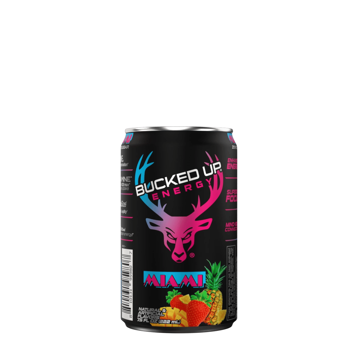 Image of Bucked Up Mini Energy Drink (7.5 oz) | 100 mg Caffeine | 1 Case / 24 Cans - Flavor - Miami (Strawberry/Mango/Pineapple)