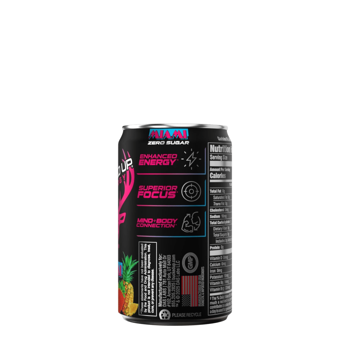 Image of Bucked Up Mini Energy Drink (7.5 oz) | 100 mg Caffeine | 1 Case / 24 Cans - Flavor - Miami (Strawberry/Mango/Pineapple)