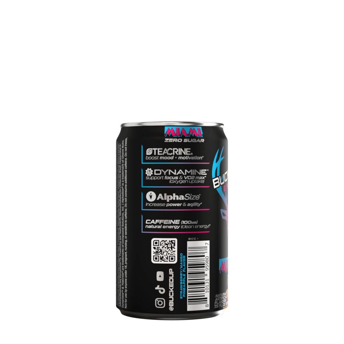 Image of Bucked Up Mini Energy Drink (7.5 oz) | 100 mg Caffeine | 1 Case / 24 Cans - Flavor - Miami (Strawberry/Mango/Pineapple)