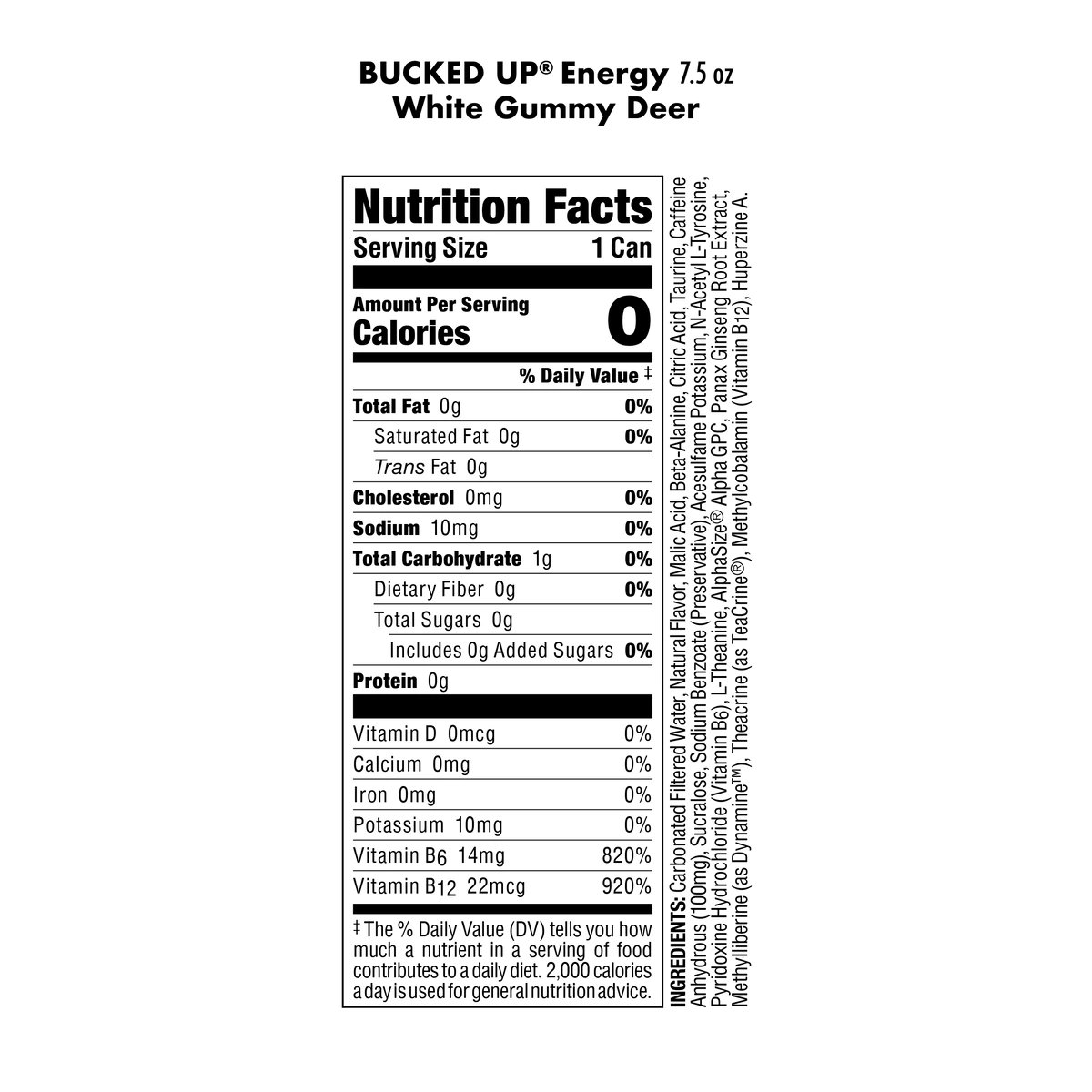 Image of Bucked Up Mini Energy Drink (7.5 oz) | 100 mg Caffeine | 1 Case / 24 Cans - Flavor - White Gummy Deer (Pineapple Gummy Bear)