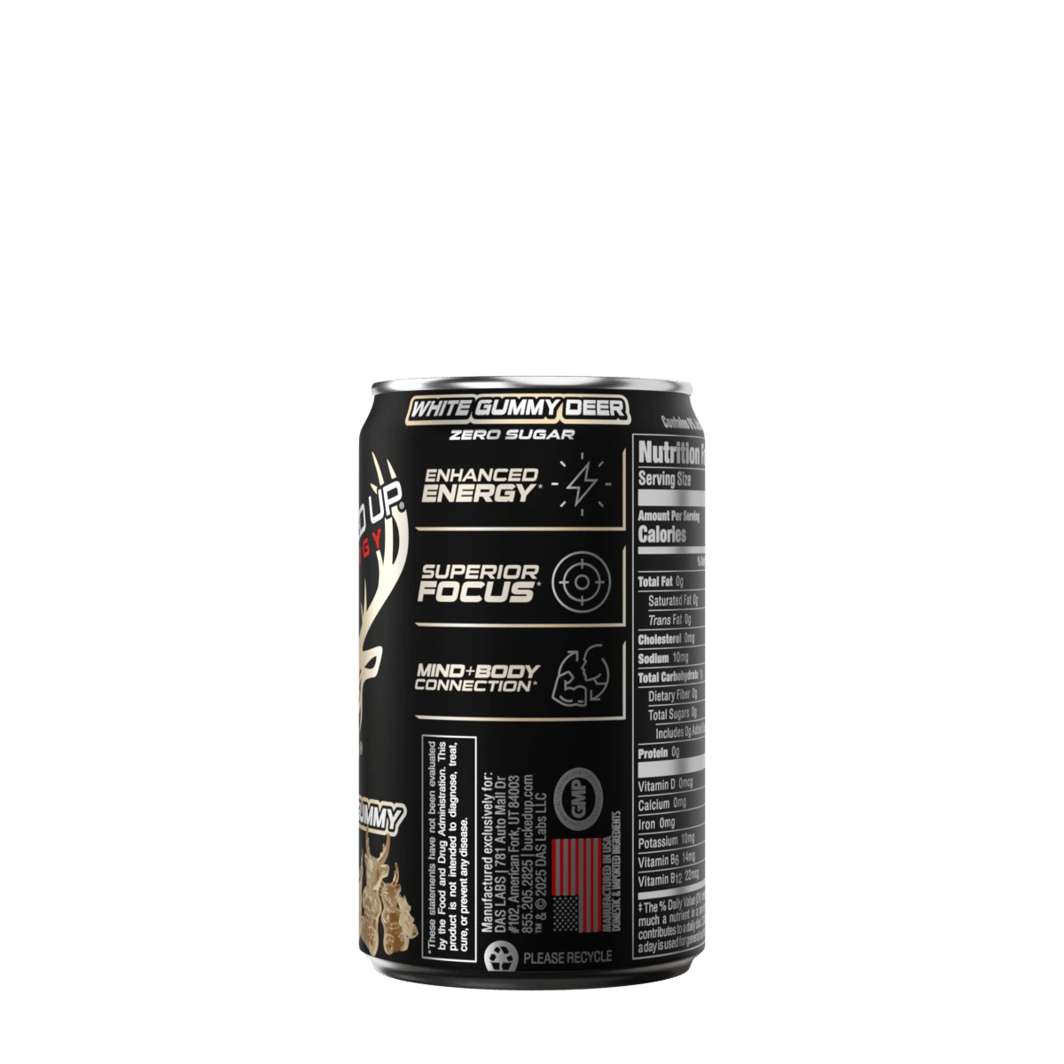 Image of Bucked Up Mini Energy Drink (7.5 oz) | 100 mg Caffeine | 1 Case / 24 Cans - Flavor - White Gummy Deer (Pineapple Gummy Bear)
