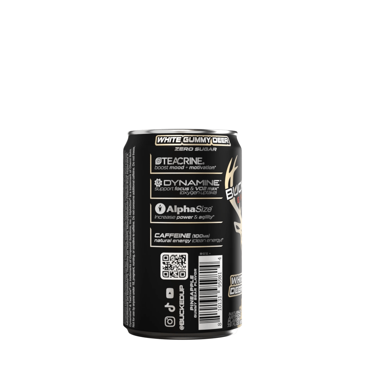 Image of Bucked Up Mini Energy Drink (7.5 oz) | 100 mg Caffeine | 1 Case / 24 Cans - Flavor - White Gummy Deer (Pineapple Gummy Bear)