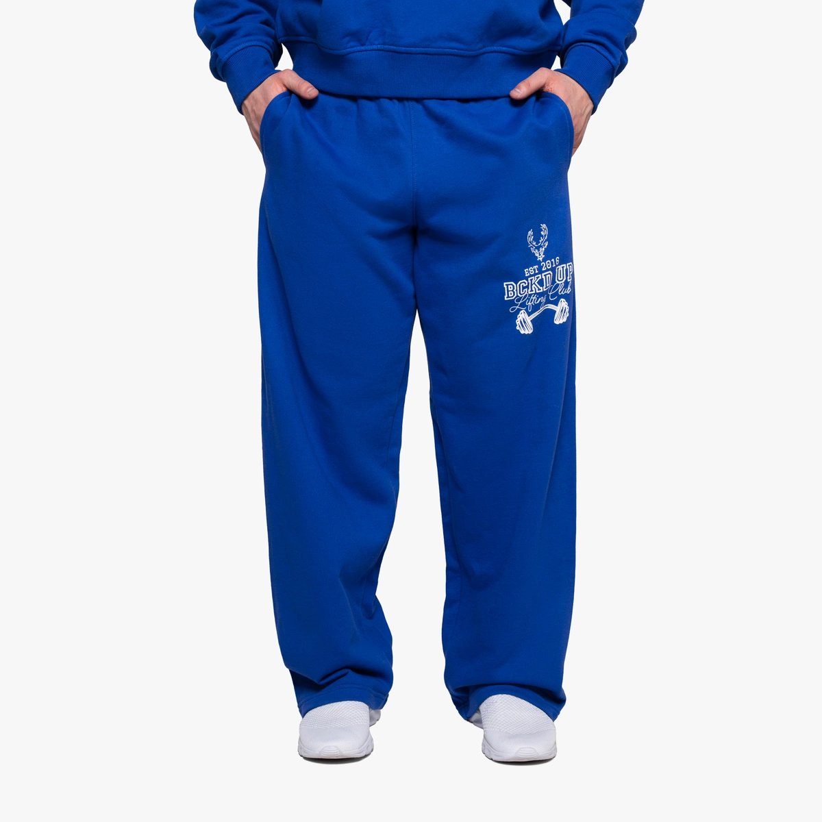 Image of Varsity Wide Leg Sweatpants - Color - Royal Blue - White Logo