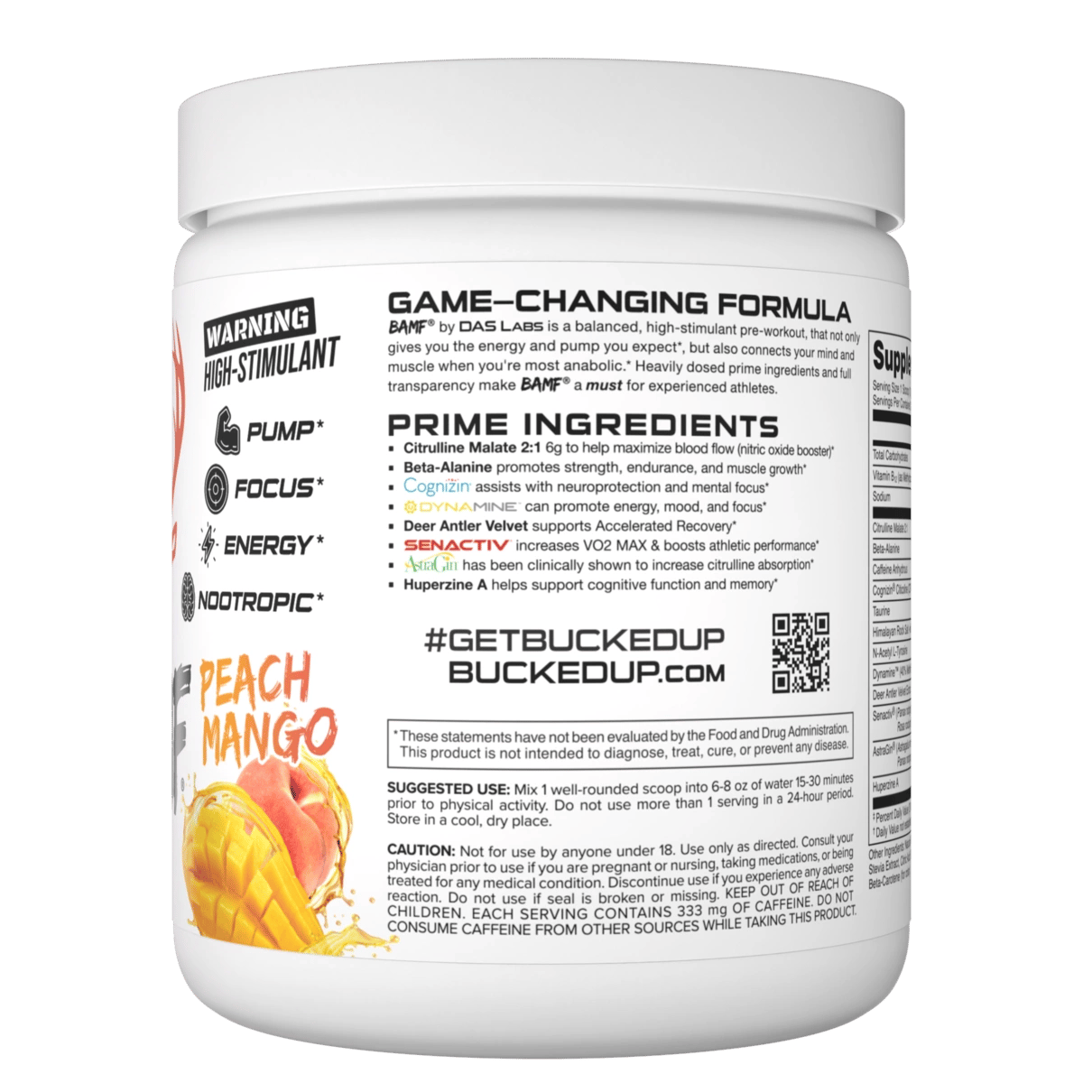 Image of LAST CHANCE FLAVORS - BAMF High Stimulant Nootropic Pre-Workout - Flavor - All Natural Peach Mango