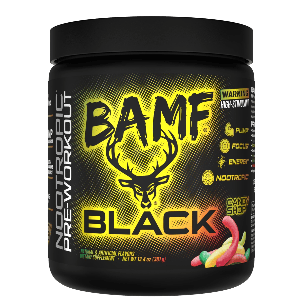 Image of LAST CHANCE FLAVORS - BAMF High Stimulant Nootropic Pre-Workout - Flavor - Black - Candy Shop